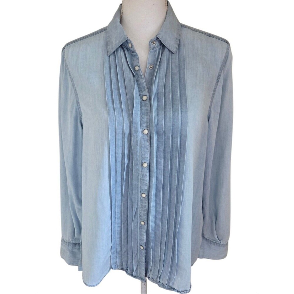 sundance catalog 100% tencel pleated tuxedo front western snap shirt size M